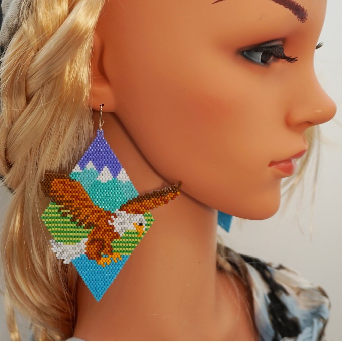 American Bald Eagle Beaded Earrings Unique Design
