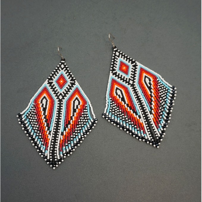 Colorful Oversized Statement Beaded Earrings with Black Accents