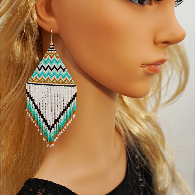 Oversized Turquoise and White Delica Bead Earrings | Galiga Jewelry