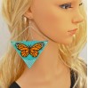 Orange Butterfly on Turquoise Triangle Dangle Oversized Earrings