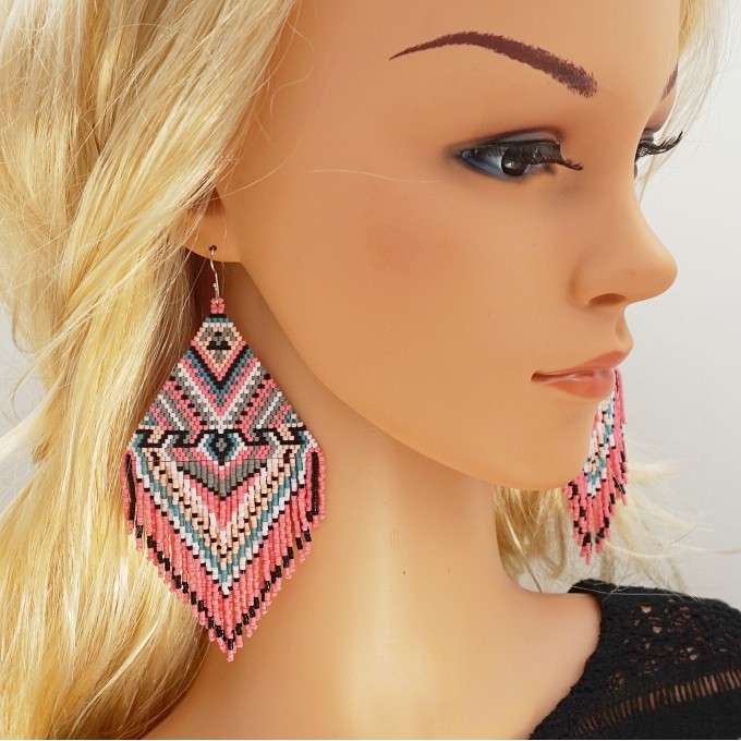 Pink oversized beaded earrings