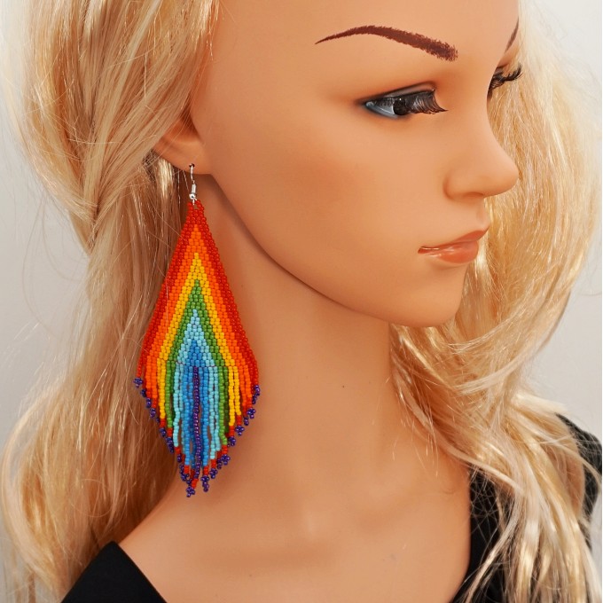 Rainbow oversized beaded earrings