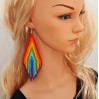 Rainbow Colors Oversized Beaded Earrings with Fringe by Galiga Jewelry
