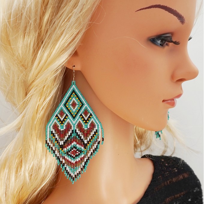 Shop the Teal Blue Oversized Statement Beaded Earrings from Galiga Jewelry