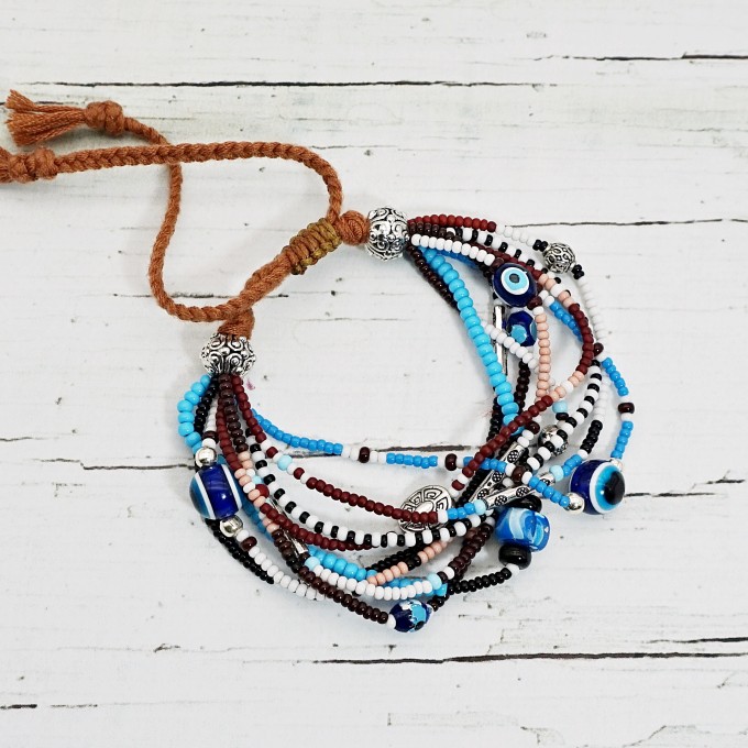 Shop our Evil Eye Beaded Multistrand Bracelet in Brown and Blue Shades
