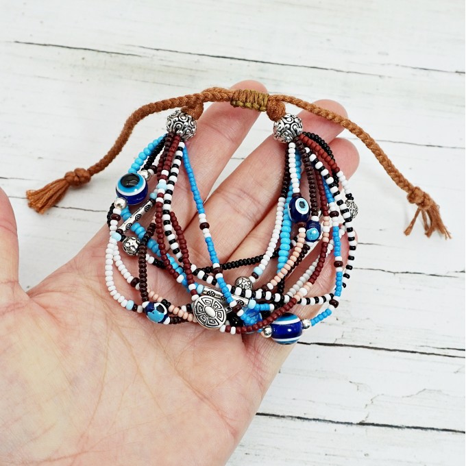 Shop our Evil Eye Beaded Multistrand Bracelet in Brown and Blue Shades