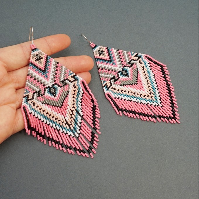 Shop Oversized Beaded Earrings with Fringe in Pink Carnation Shades