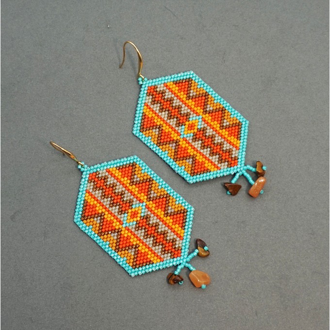 Oversized Hexagon Beaded Earrings with jasper