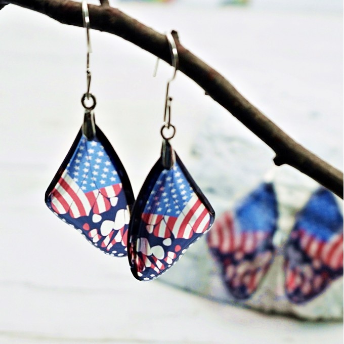 USA flag butterfly earrings