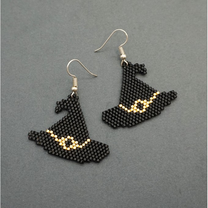 Witch Hat Earrings of Seed Beads