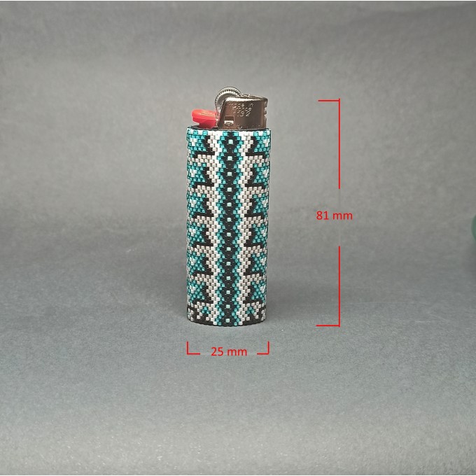 Pattern for Beaded Lighter Cover - Turquoise, White, and Black Design