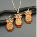 Set of Beaded Earrings and Pendant - Cute Owls