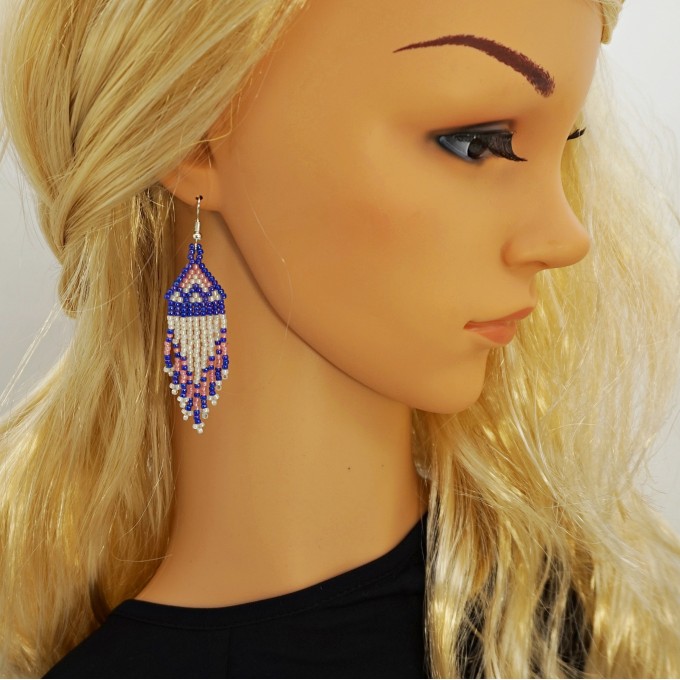 Cobalt blue white beaded earrings