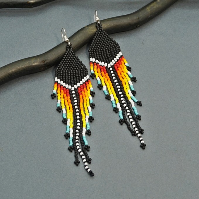 Black long dangle beaded earrings