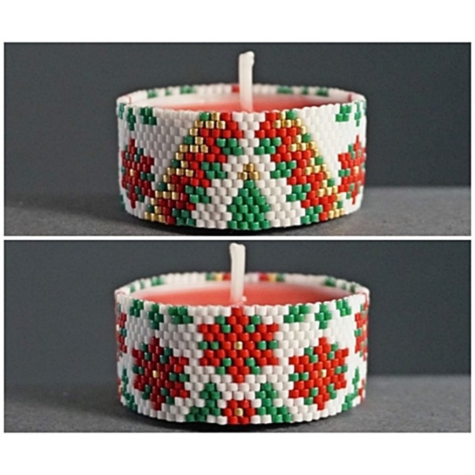 Christmas Village Candle Wrap with Miyuki Delica Beads