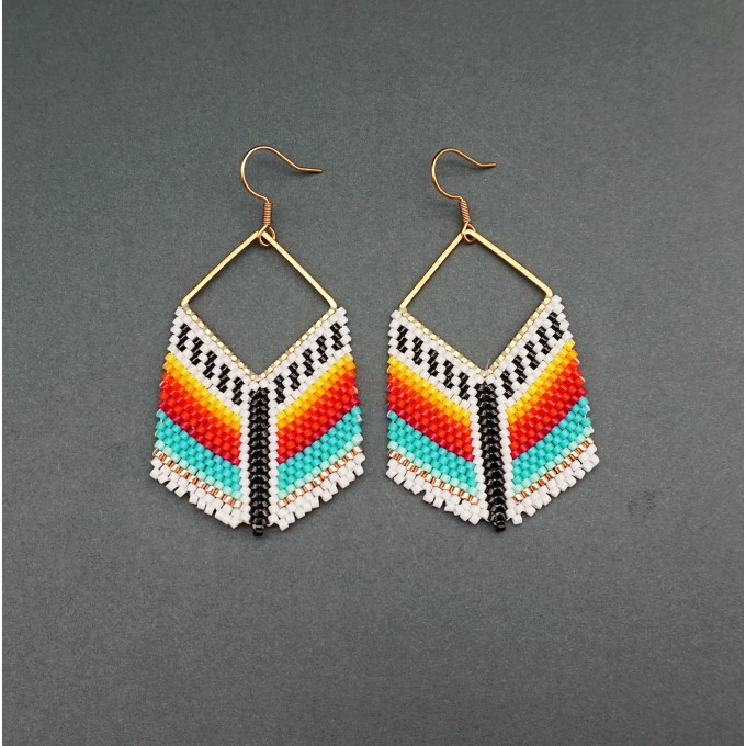 Colorful earrings on gold romb