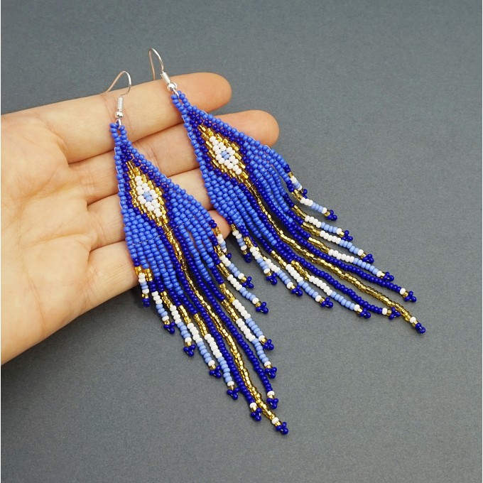Cornflower blue beaded dangle earrings