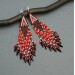 Long Dangle Statement Beaded Earrings in Red and Brown