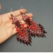 Long Dangle Statement Beaded Earrings in Red and Brown