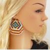 Big Colorful Hexagon beaded boho dangle fringe earrings