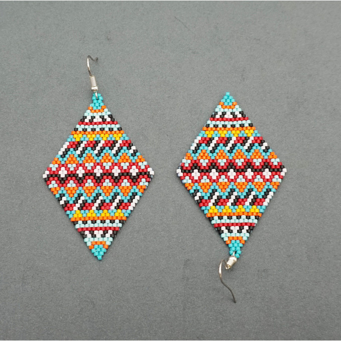 Colorful Boho Geometric Earrings of Delica Seed Beads