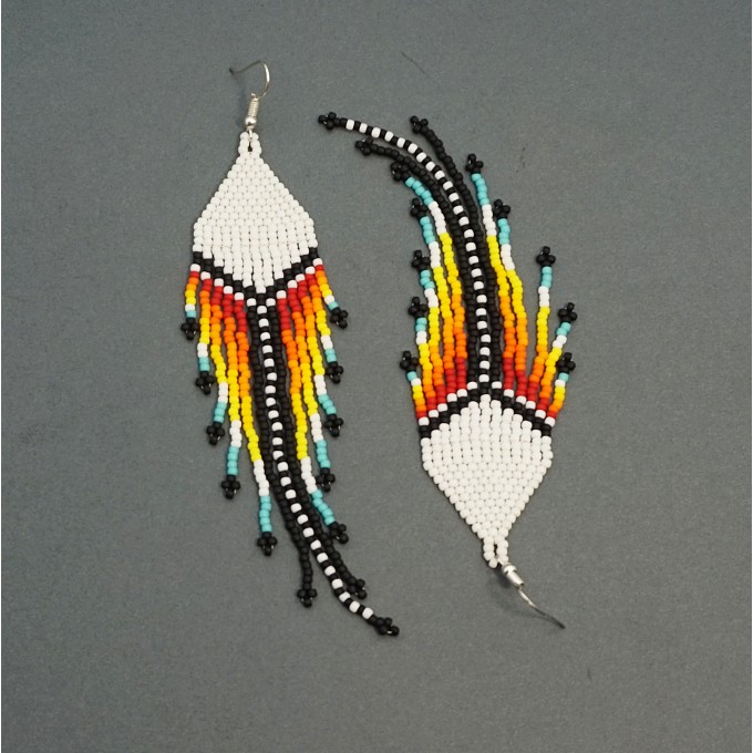 Long Colorful Striped Dangle Beaded Earrings with White Top