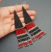 Long Red and Black Boho Dangle Beaded Earrings