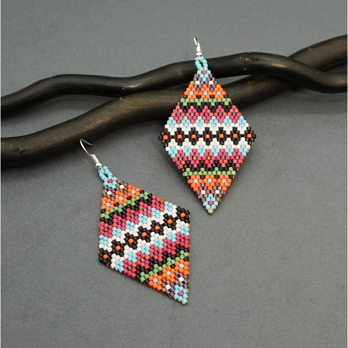 Ethnic style beaded dangle earrings