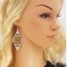 White Dangle Earrings of Seed Beads with Colorful Ornament
