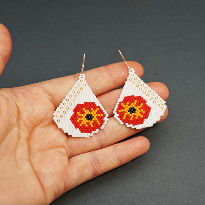 Red Poppy Beaded Drop Earrings by Galiga Jewelry