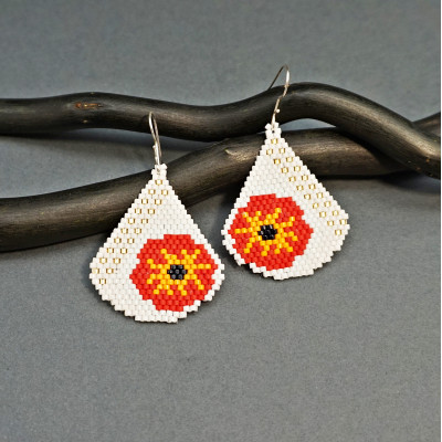 Galiga Jewelry - Red Poppy Beaded Drop Earrings