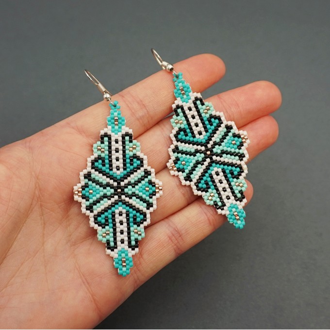 New design Wavy rhombus turquoise mint earrings