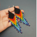 Shoulder Duster Bohemian Earrings in Rainbow Colors with Black Top