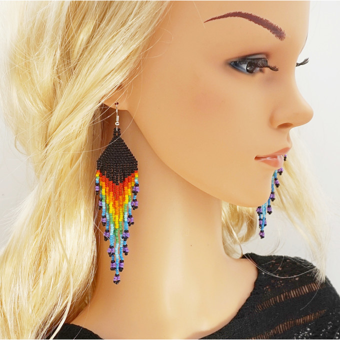 Rainbow shoulder duster bohemian earrings