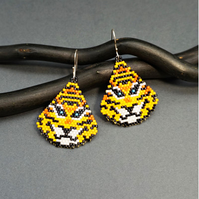 Tiger Seed Bead Earrings Small Drops | Galiga Jewelry