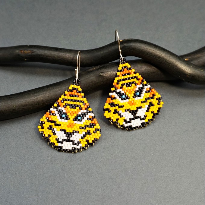 earrings seed bead drops tigers