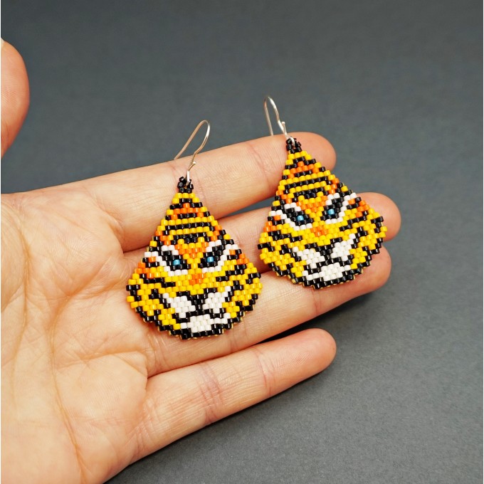 Tiger Seed Bead Earrings Small Drops