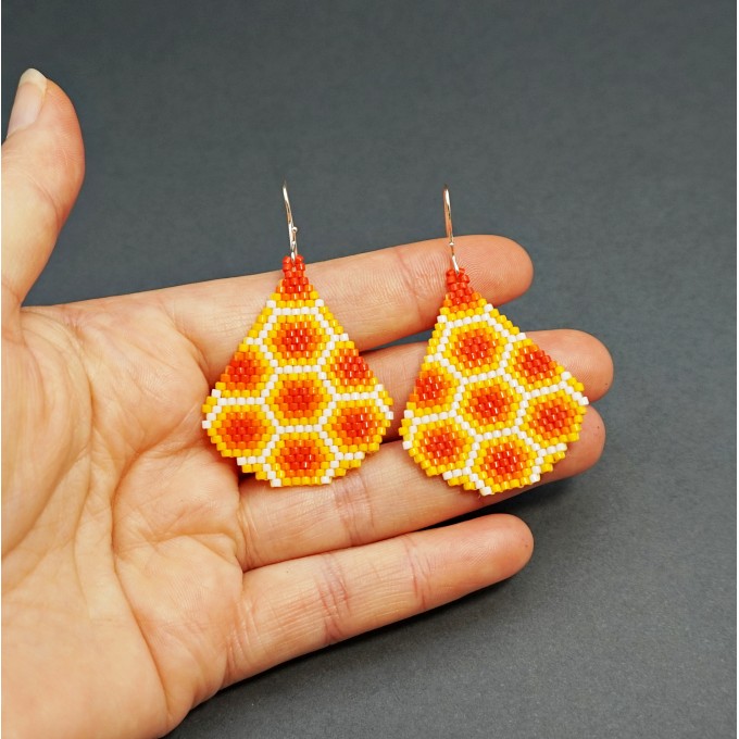 Honeycomb Earrings - Teardrops of Seed Beads