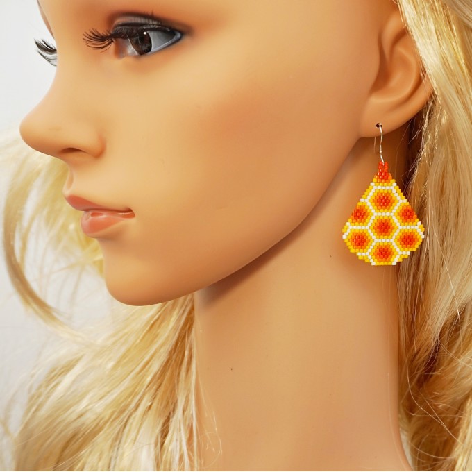 Honeycomb Earrings - Teardrops of Seed Beads