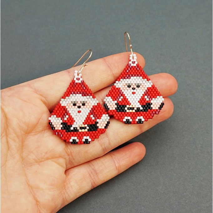 Cute Santa Claus Earrings of seed beads Delica