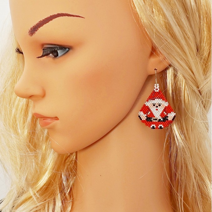 Cute Santa Claus Earrings of seed beads Delica