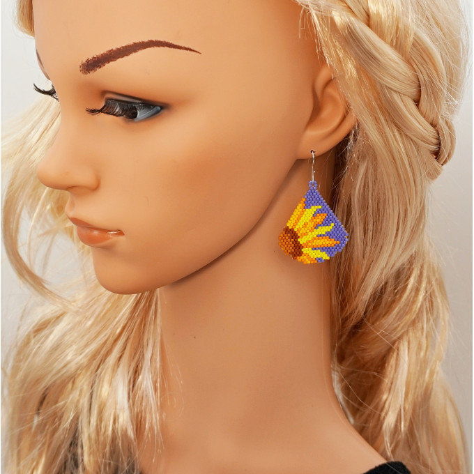 Sunflower Beaded Drop Earrings