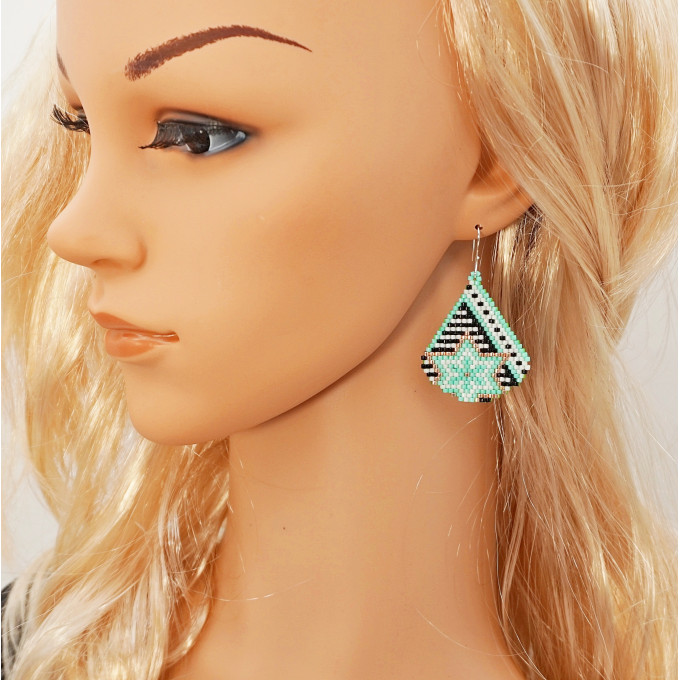 Turquoise and Gold Star Earrings of Delica Beads