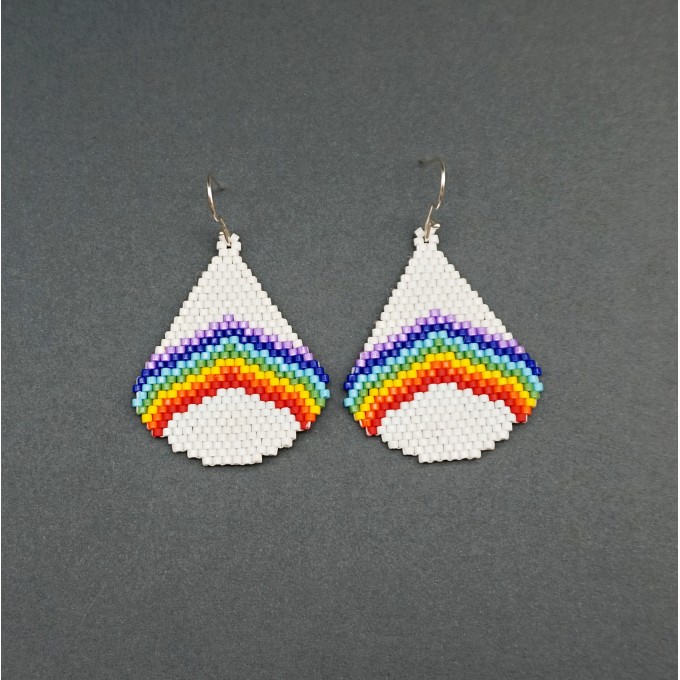 Small Beaded Earrings - Rainbow on White Background
